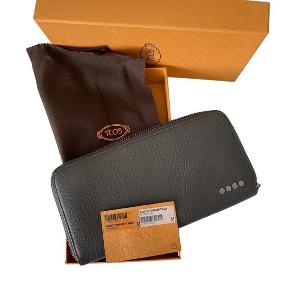 Tod's Italy Pebbled Gray Leather Ziparound Continental Wallet XAMLCTA0400EPTB408 - Picture 3 of 11